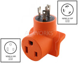 NEMA L6-30P to NEMA 6-50R, L630 plug to 650 connector, 3-prong 30 amp industrial locking plug to 3-prong 50 amp welder connector